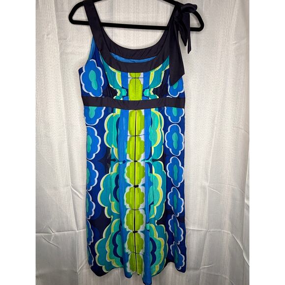 NWT Donna Morgan Dress Women's Size 8 Sleeveless Midi Blue Green Bow on Shoulder - Picture 1 of 6